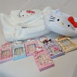 Hello Kitty White and Pink Backpack, Wallet, And 6 Sets Of Kids Acrylic Nails